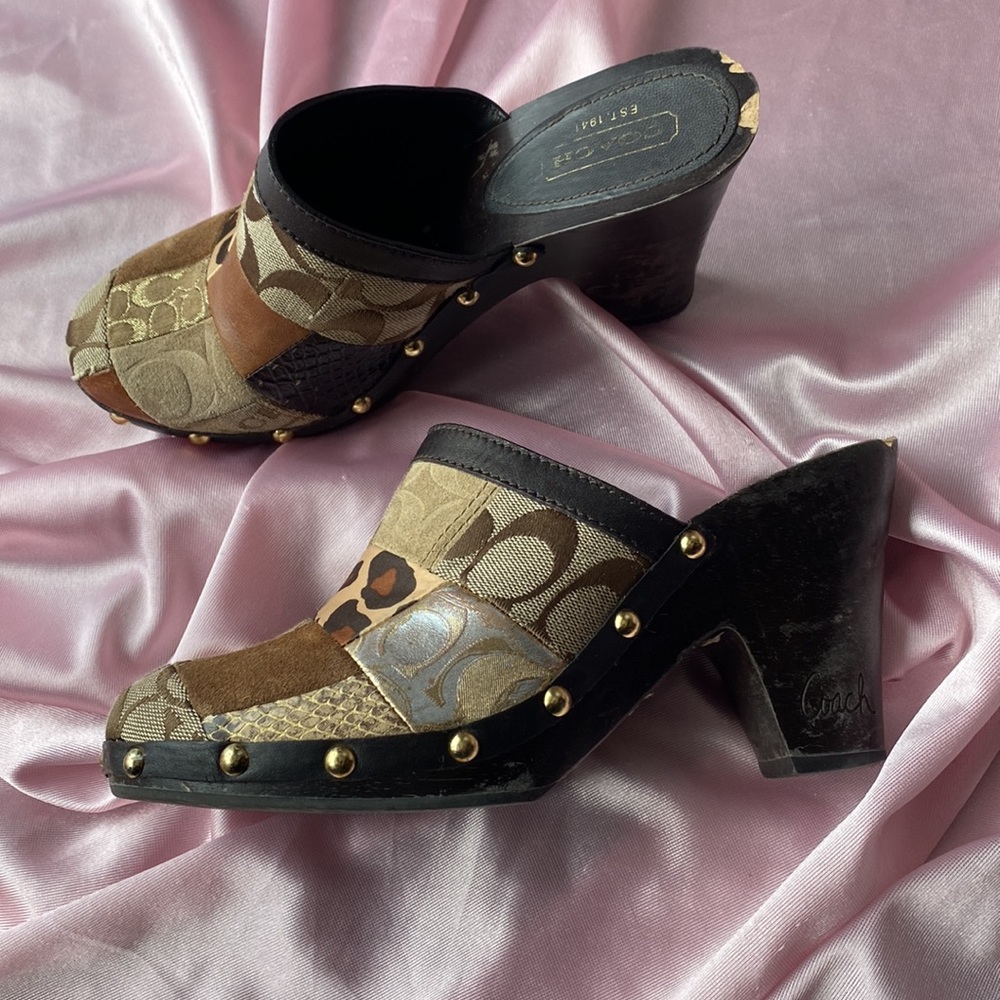 Coach Chunky Patchwork Wooden Mules size 8.5 - Picture 8 of 10